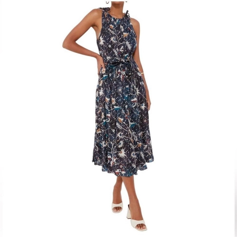 Ulla Johnson Mariam Midi Dress Floral Batik Jet Navy Blue‎ Halter Size 2 Flowy - Picture 3 of 16